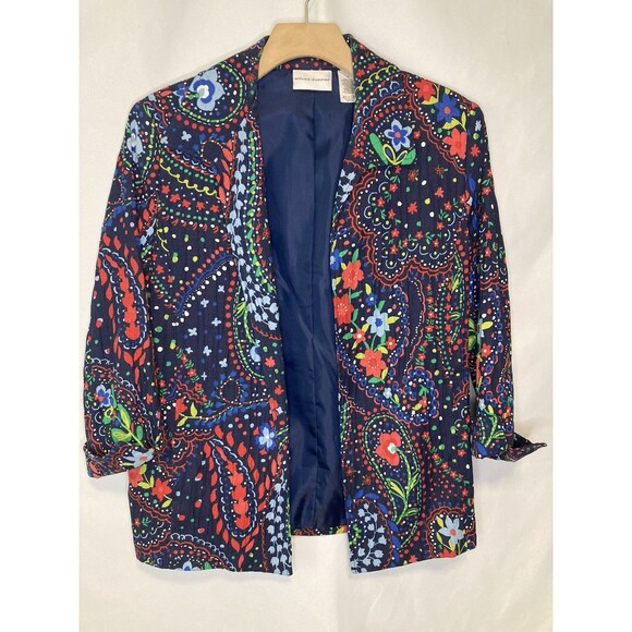 Alfred Dunner Jackets & Blazers - Alfred Dunner Womens Blazer Jacket 10 Navy Floral Paisley Open Front Crinkle
